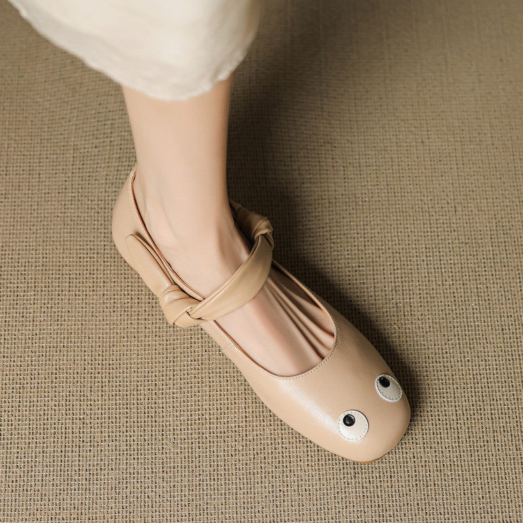 杏色法式平底单鞋2026女蝴蝶结玛丽珍鞋真皮小众设计感眼睛鞋,女鞋,浅口单鞋,淘宝优惠券,粉丝福利购,淘宝优惠卷