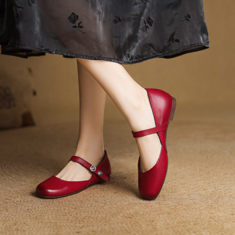 真皮圆头复古玛丽珍鞋女2026新款一字扣带百搭平底浅口单鞋子,女鞋,玛丽珍鞋,淘宝优惠券,粉丝福利购,淘宝优惠卷