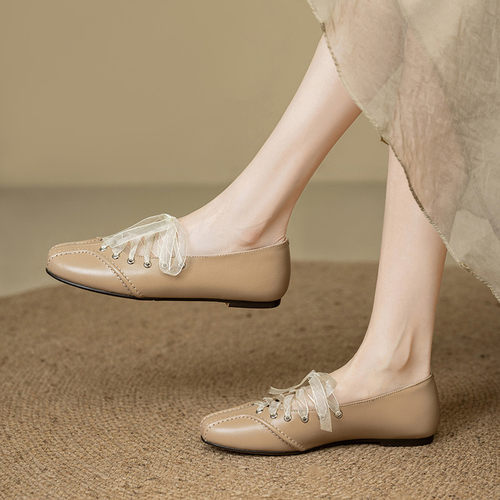 真皮平底单鞋女2025春夏新款软底温柔仙女风芭蕾舞鞋小皮鞋子