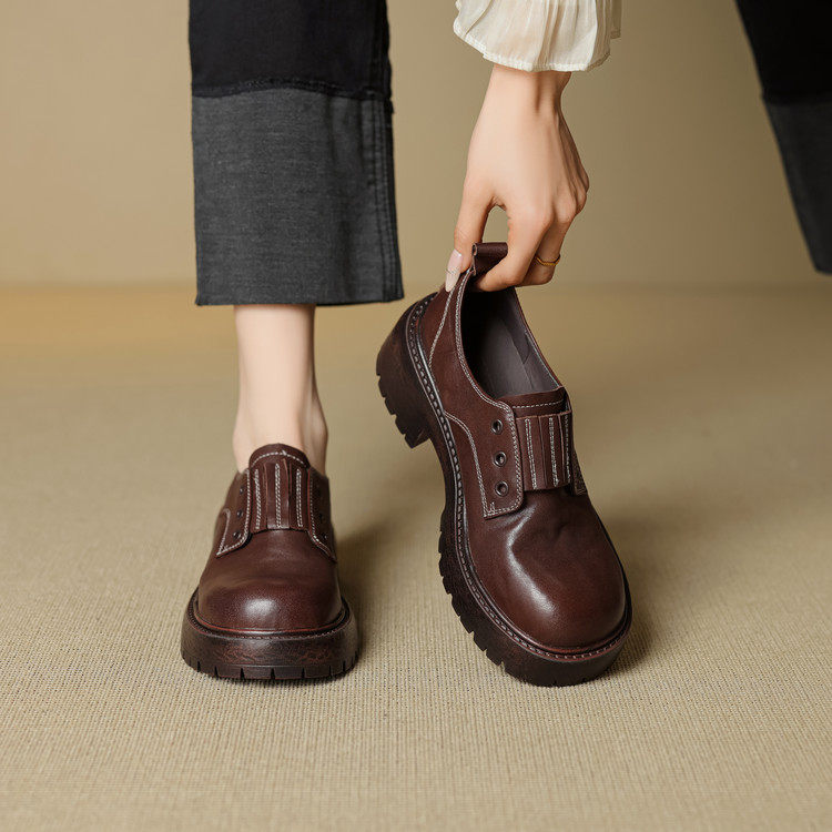 英伦风棕色乐福鞋女2026新款小皮鞋春季厚底深口单鞋一脚蹬鞋,女鞋,深口单鞋,淘宝优惠券,粉丝福利购,淘宝优惠卷