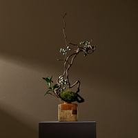 形上仿真花日式粗陶艺术小方瓶陶瓷插花器茶室客厅摆件乔迁装饰