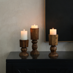形上wabi sabi侘寂碳化木烛台实木几何造型蜡烛杯烛光晚餐桌摆件