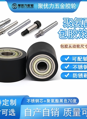 70A聚氨酯黑色包胶不锈钢直柱型从动轮流水线传送导向托辊E-QAC85