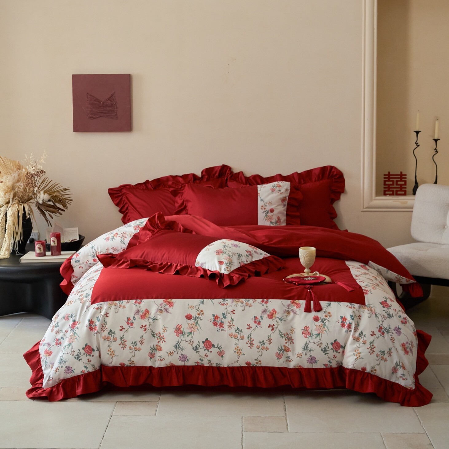 2026新品公主风100%全棉数码印花四件套拼接工艺柔软舒服亲肤透气