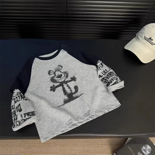 儿童长袖T恤2025春装新款中大童男童假两件打底衫上衣纯棉长袖