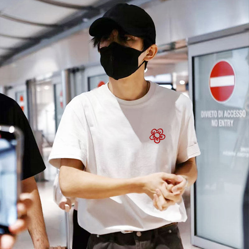 小红花短袖夏季纯棉白色班服t恤图片