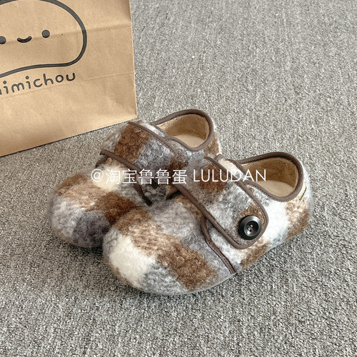 鲁鲁蛋 毛毛鞋冬季新款一脚蹬懒人鞋女加绒保暖二棉鞋大码勃肯鞋