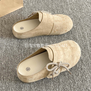 一脚蹬懒人鞋 鲁鲁蛋 女春2026新款 厚底勃肯鞋 配裙外穿包头半拖鞋