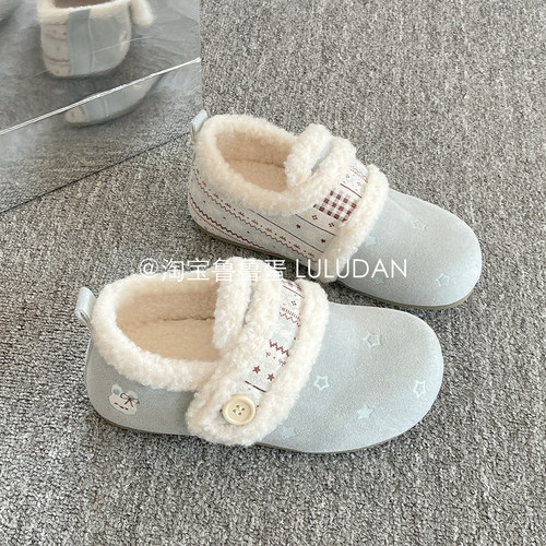 鲁鲁蛋 一脚蹬加绒勃肯鞋女2025新款冬季保暖毛毛鞋小白鞋二棉鞋