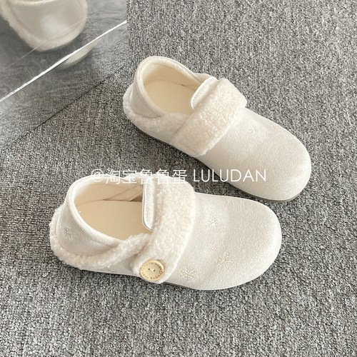 鲁鲁蛋 魔术贴一脚蹬加绒勃肯鞋全包女2025新款冬季毛毛二棉鞋子