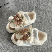 百搭chic鞋 秋冬厚底小白鞋 子加绒板鞋 鲁鲁蛋 女款 2025新款 面包鞋