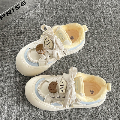 鲁鲁蛋原创小众板鞋女款2025年新款百搭冬季面包鞋加绒厚底小白鞋