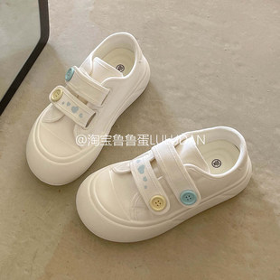 鲁鲁蛋 春夏魔术贴帆布鞋透气板鞋女款2026新款厚底小白鞋面包鞋