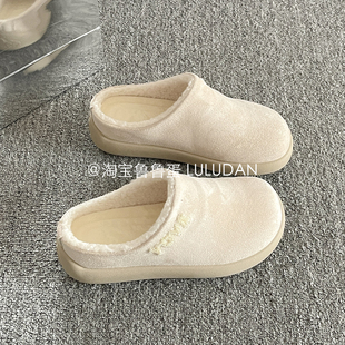 鲁鲁蛋 一脚蹬勃肯半拖鞋冬外穿2025新款保暖毛毛棉拖加绒穆勒鞋