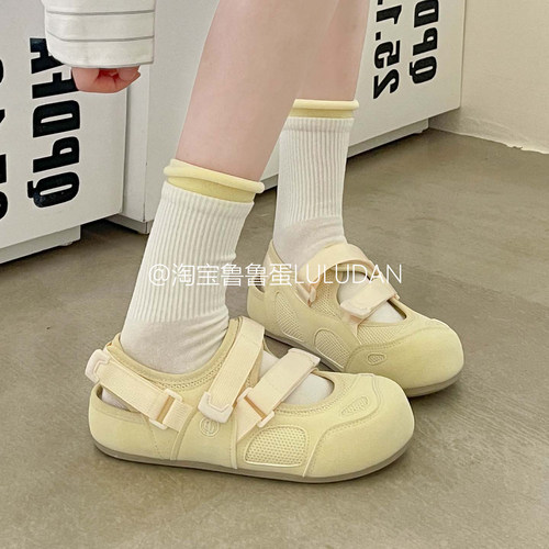 鲁鲁蛋厚底运动包头凉鞋女款2026新款夏季魔术贴单鞋休闲鞋配裙子