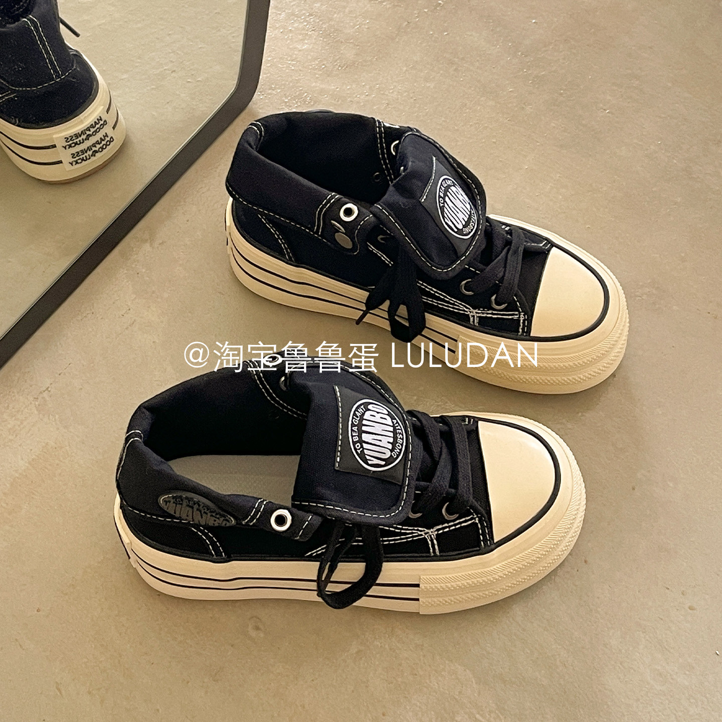 鲁鲁蛋 复古高帮厚底帆布鞋女款2025新款春季休闲板鞋百搭小白鞋,女鞋,帆布鞋,淘宝优惠券,粉丝福利购,淘宝优惠卷