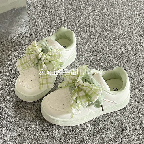 鲁鲁蛋 韩系板鞋女款2026新款夏季厚底小白鞋配裙子蝴蝶结面包鞋