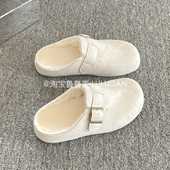 保暖二棉鞋 鲁鲁蛋 女外穿一脚蹬女鞋 厚底包头半拖鞋 子 加绒勃肯鞋