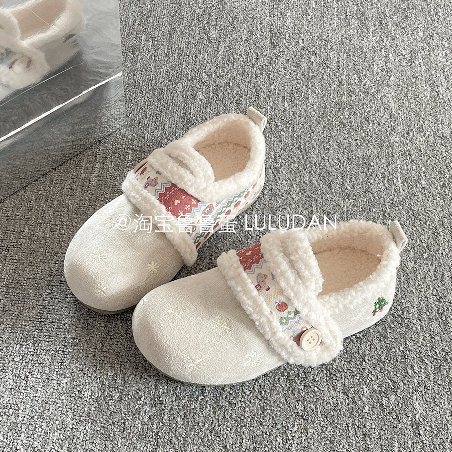 鲁鲁蛋 圣诞加绒勃肯鞋女2025新款冬外穿一脚蹬全包毛毛鞋保暖鞋,女鞋,勃肯鞋/软木鞋,淘宝优惠券,粉丝福利购,淘宝优惠卷