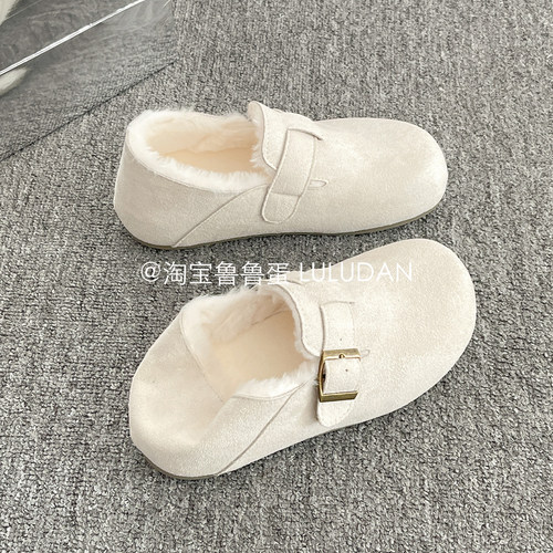 鲁鲁蛋 保暖加绒勃肯鞋女2025新款冬季外穿一脚蹬单鞋百搭二棉鞋