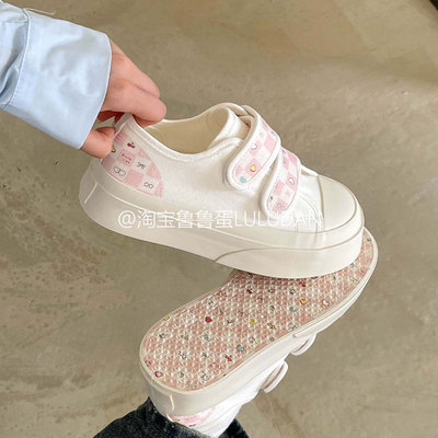 鲁鲁蛋 夏季薄款透气厚底帆布鞋女款2025新款百搭小白鞋休闲板鞋