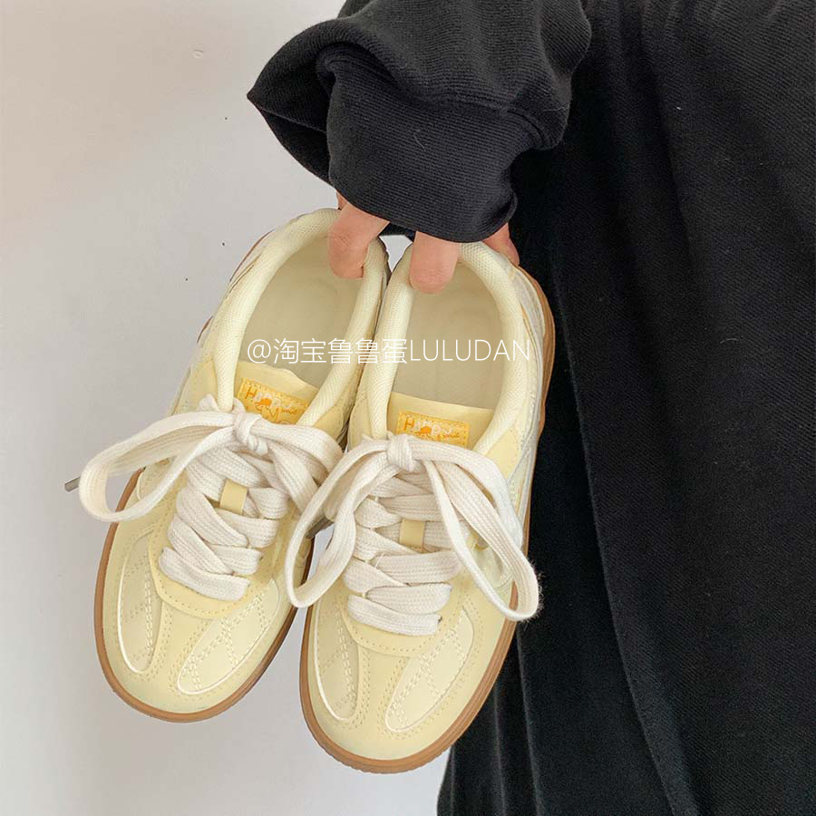 鲁鲁蛋 韩系厚底小白鞋女款2025新款休闲板鞋ins潮百搭复古德训鞋