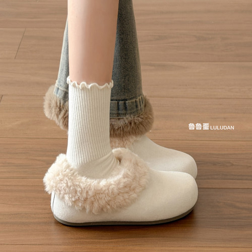 冬季保暖加绒勃肯毛毛板鞋女