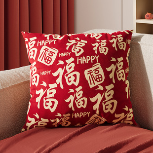 饰家用可拆洗沙发靠垫腰靠含芯 新年抱枕沙发客厅靠背垫红色喜庆装