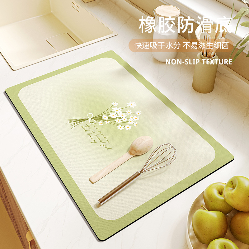 厨房台面吸水沥水垫硅藻泥盆碗杯垫灶台水池洗手台防滑垫雏菊地垫