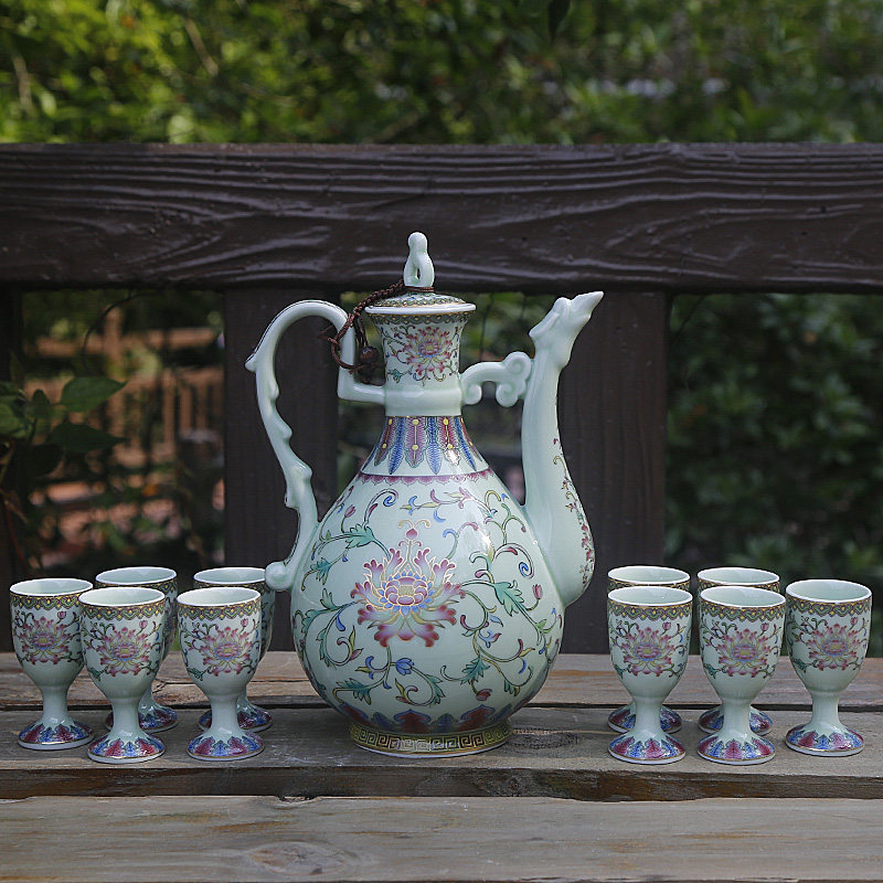 陶瓷仿古酒壶酒具套装珐琅彩酒壶一壶十杯一斤半酒壶分酒器醒酒壶,餐饮具,酒具套件,淘宝优惠券,粉丝福利购,淘宝优惠卷