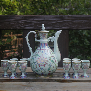 陶瓷仿古酒壶酒具套装珐琅彩酒壶一壶十杯一斤半酒壶分酒器醒酒壶