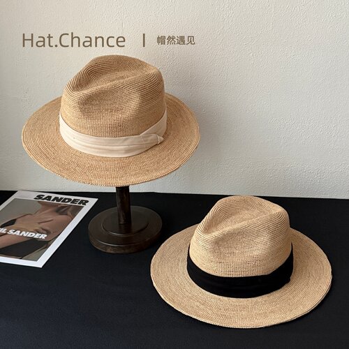 法式拉菲草大檐防晒草帽女沙滩