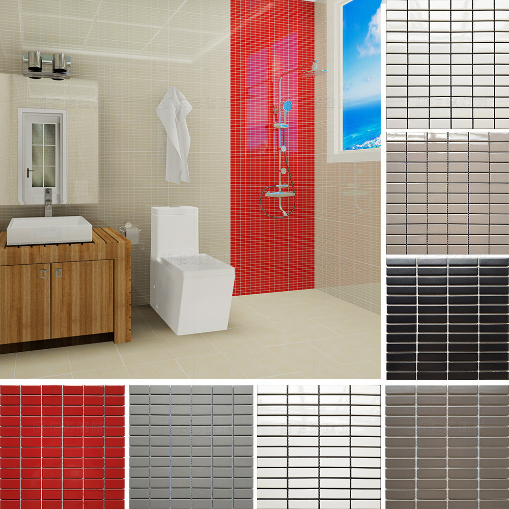 黑白灰北欧风瓷砖 咖啡色长方形马赛克 卫生间浴室墙砖 防滑地砖