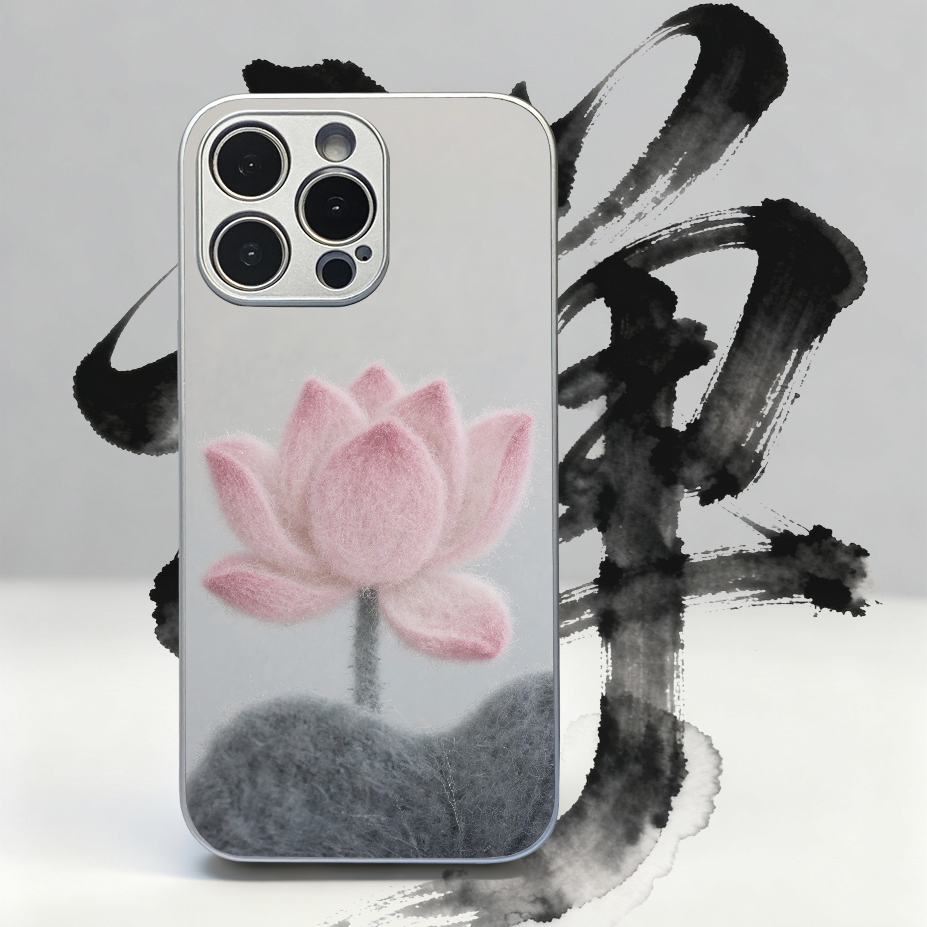 原创极简毛毡绒荷花禅意磁吸款适用于苹果手机壳iphone17promax保护套16高级感15国古风新中式14全包防摔亮面