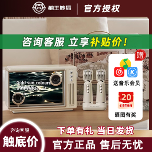 猫王灵感小岛歌词音响妙播透明悬浮K歌透明蓝牙音箱双麦话筒家用