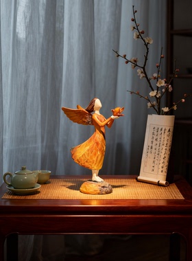 创意天使木雕摆件高档家居装饰