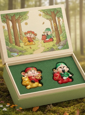 可爱财神卡通木质桌面摆件礼盒