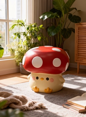 卡通蘑菇造型红色圆点坐凳摆件