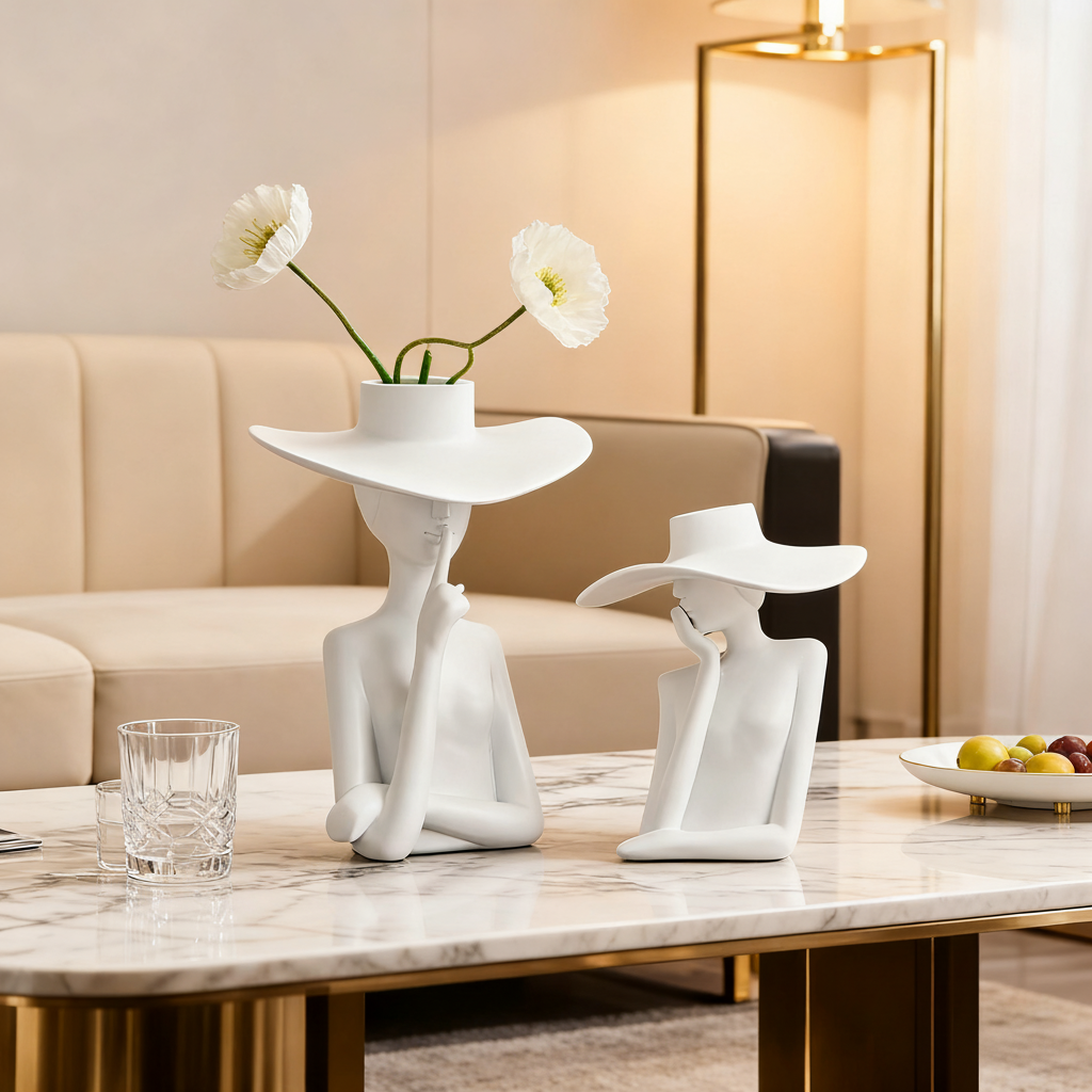 创意人物造型花瓶摆件白色树脂桌面装饰品家居简约现代,家居饰品,桌面摆件,淘宝优惠券,粉丝福利购,淘宝优惠卷