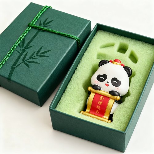 治愈国潮熊猫毛绒桌面摆件