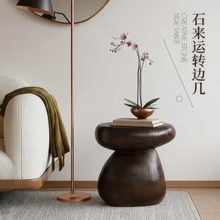 创意石材边几圆形小茶几客厅沙发边桌简约现代家居摆件