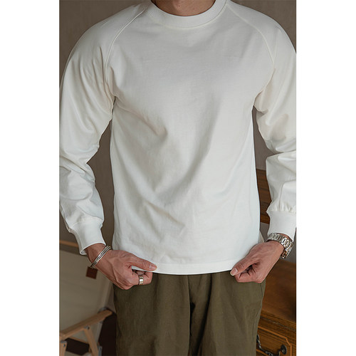 唔刃长袖300g重磅纯棉插肩袖T恤