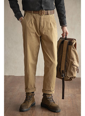唔刃工装Chinos奇诺裤卡其裤美式复古微锥形休闲裤九分长裤男秋冬