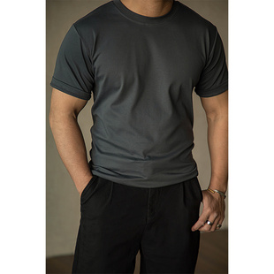 唔刃美式重磅特殊高支双面凉感短袖t恤纯棉打底衫运动健身男夏季