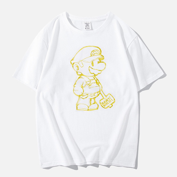 马里奥 短袖超级玛丽男女 情侣T恤衣服动漫卡通黑色白色纯棉 清仓