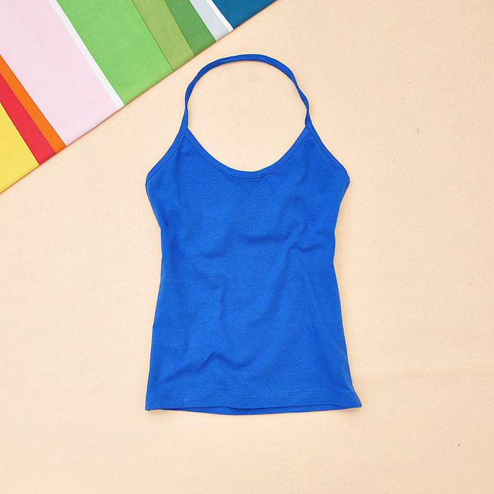 夏季新款女纯糖果色学生棉短打底衫半身挂脖式吊带抹胸内搭小背心