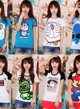 夏装女装韩版可爱卡通修身短袖T恤2020新款少女百搭纯棉上衣学生