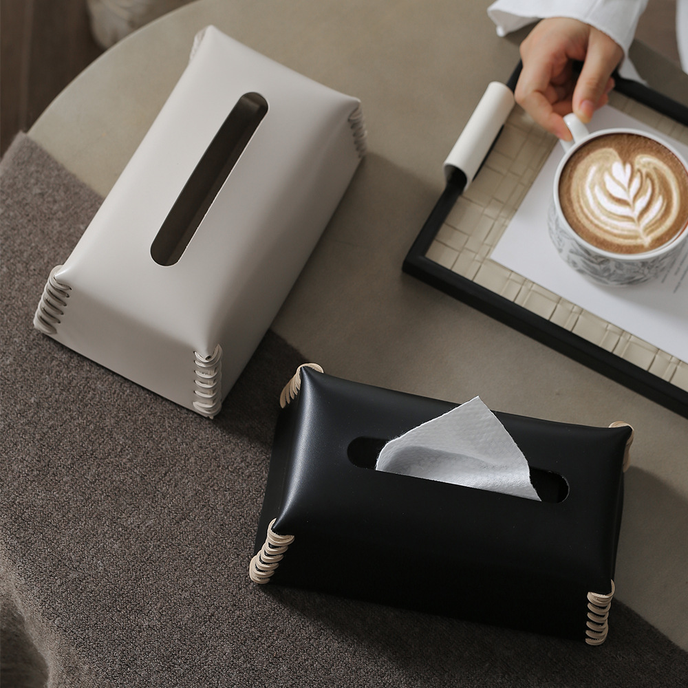 轻奢风皮革编织纸巾盒抽纸盒摆件