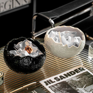 锤纹蛋形桌面垃圾桶客厅茶几陶瓷家用餐桌桌上创意手提收纳桶台面