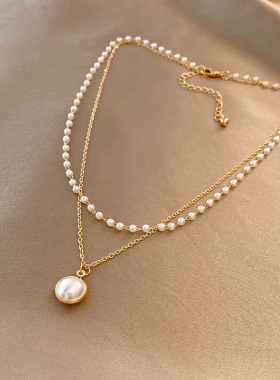 奥特莱斯清仓撤柜捡漏特价18K金叠戴双层珍珠项链颈链首饰女配饰